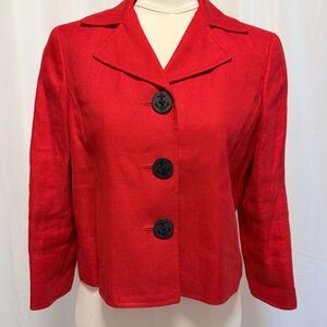 Lauren Ralph Lauren Coastal Red Linen Blazer Nautical Anchor Buttons Cropped 10P